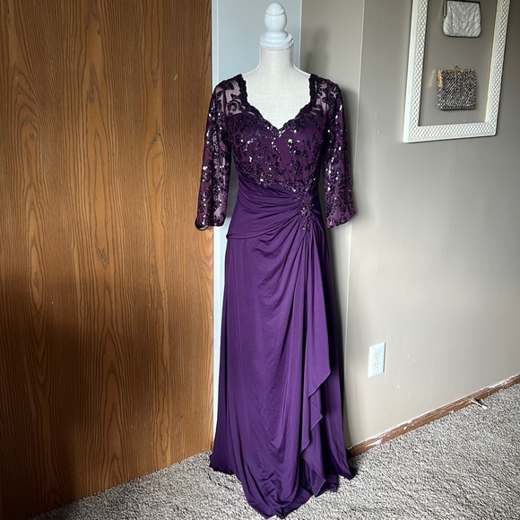 Jade Couture Dresses Long Sleeve Purple Gown With Sequin Detail